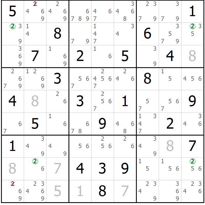 Position des candidats pour la solution de la Gr 39 page 42 du magazine de sudoku Sudoku Suprême n° 036
