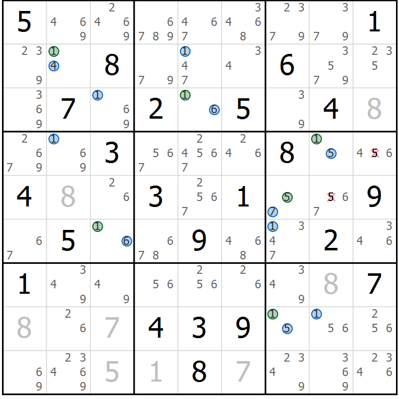 Position des candidats pour la solution de la Gr 39 page 42 du magazine de sudoku Sudoku Suprême n° 036
