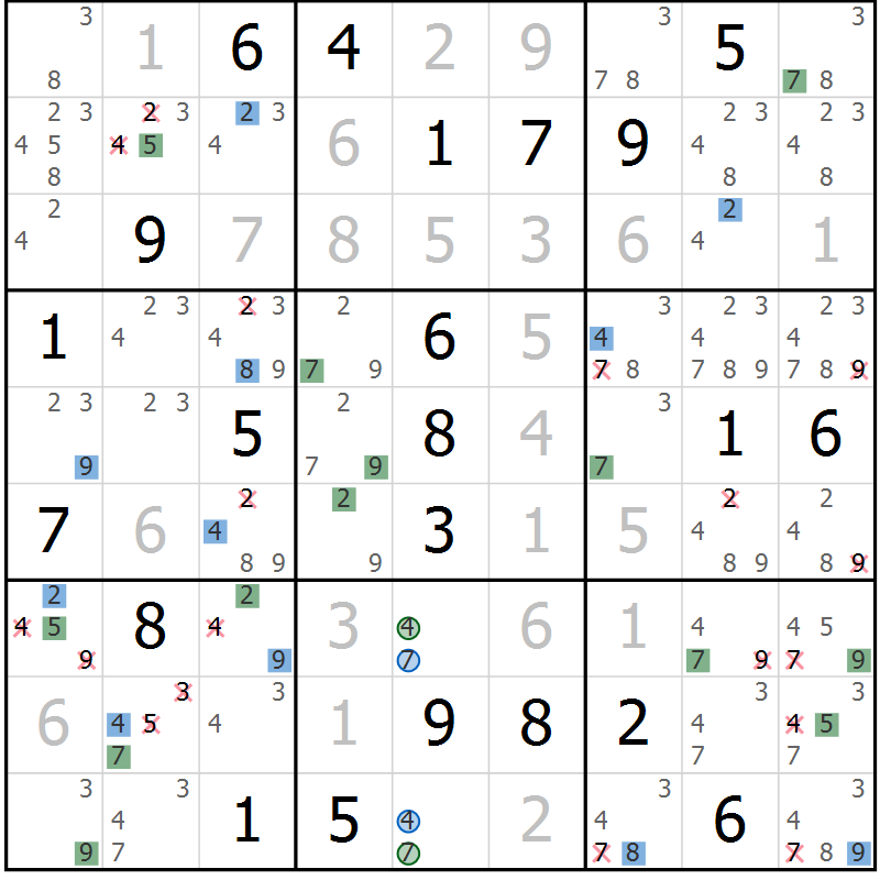 Position des candidats pour la solution de la Gr 4 page 7 du magazine de sudoku Sudoku Suprême n° 036
