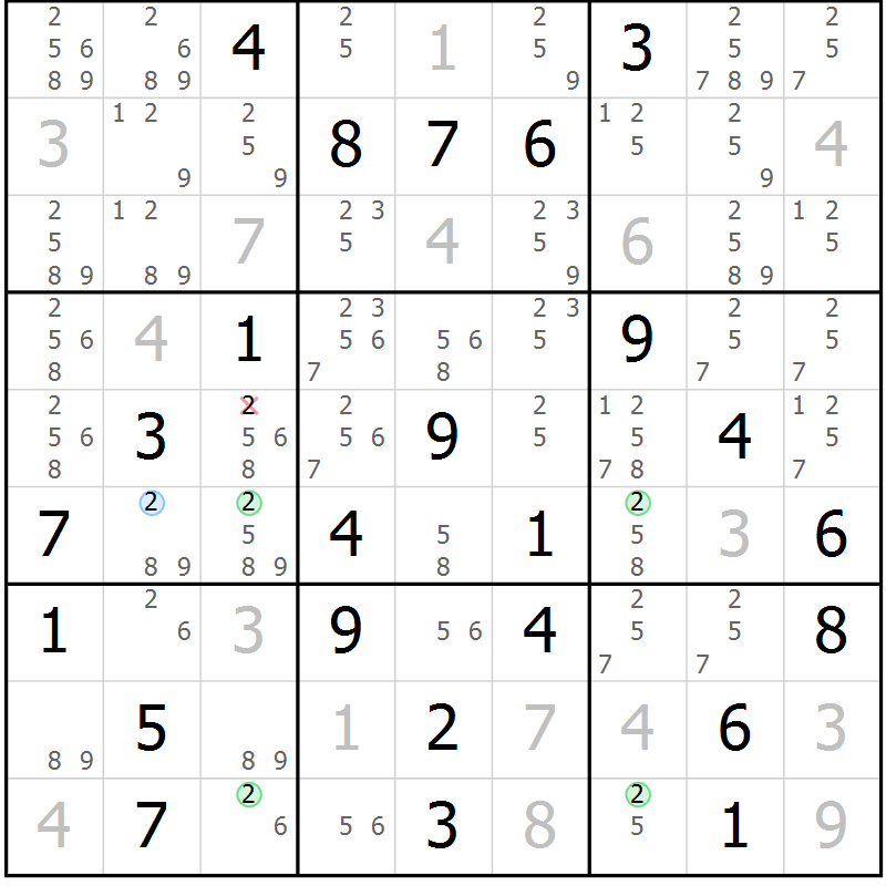 Position des candidats pour la solution de la Gr 40 page 43 du magazine de sudoku Sudoku Suprême n° 036