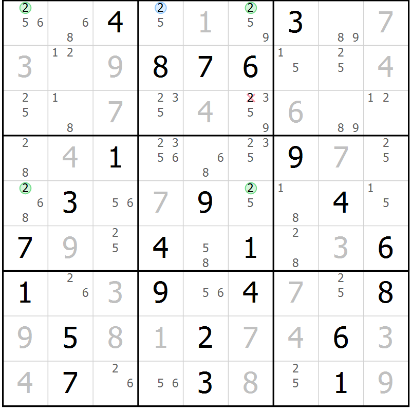 Position des candidats pour la solution de la Gr 40 page 43 du magazine de sudoku Sudoku Suprême n° 036
