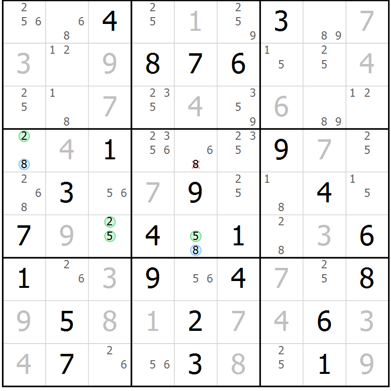 Position des candidats pour la solution de la Gr 40 page 43 du magazine de sudoku Sudoku Suprême n° 036