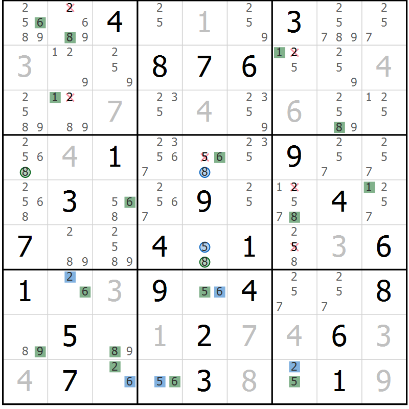 Position des candidats pour la solution de la Gr 40 page 43 du magazine de sudoku Sudoku Suprême n° 036