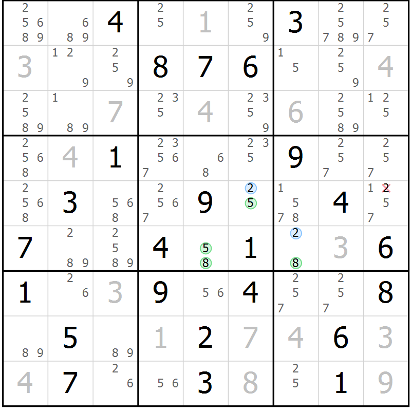 Position des candidats pour la solution de la Gr 40 page 43 du magazine de sudoku Sudoku Suprême n° 036