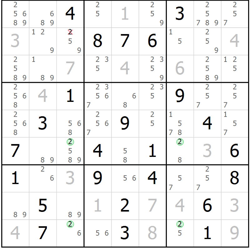 Position des candidats pour la solution de la Gr 40 page 43 du magazine de sudoku Sudoku Suprême n° 036
