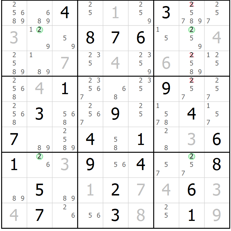 Position des candidats pour la solution de la Gr 40 page 43 du magazine de sudoku Sudoku Suprême n° 036