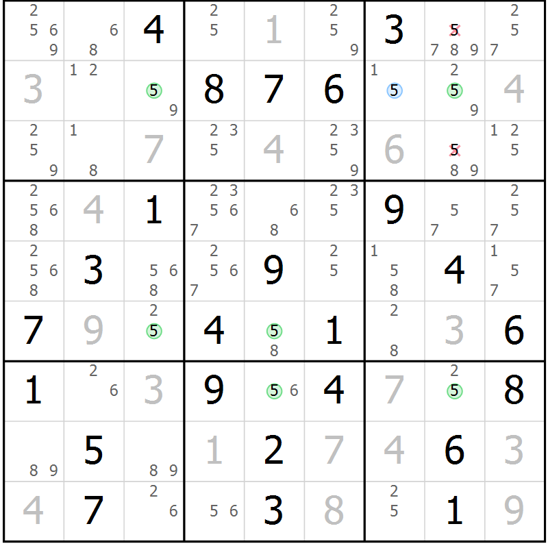 Position des candidats pour la solution de la Gr 40 page 43 du magazine de sudoku Sudoku Suprême n° 036