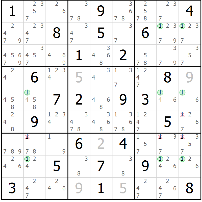 Position des candidats pour la solution de la Gr 41 page 44 du magazine de sudoku Sudoku Suprême n° 036
