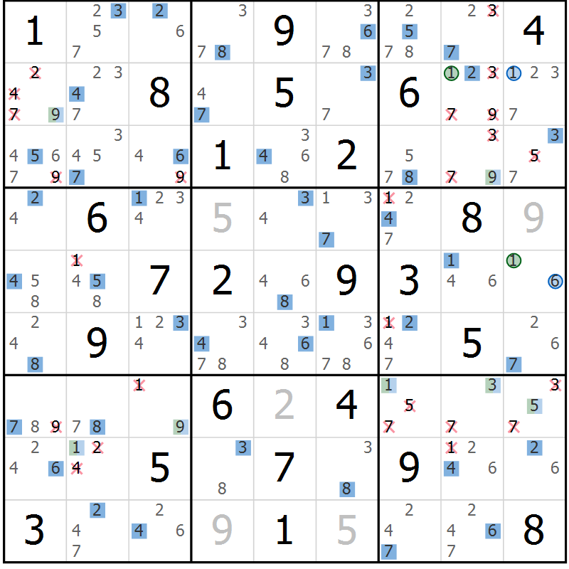 Position des candidats pour la solution de la Gr 41 page 44 du magazine de sudoku Sudoku Suprême n° 036
