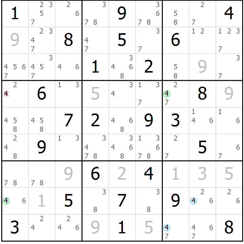 Position des candidats pour la solution de la Gr 41 page 44 du magazine de sudoku Sudoku Suprême n° 036