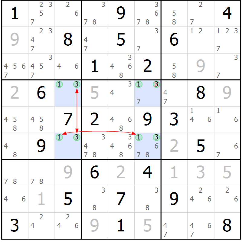 Position des candidats pour la solution de la Gr 41 page 44 du magazine de sudoku Sudoku Suprême n° 036