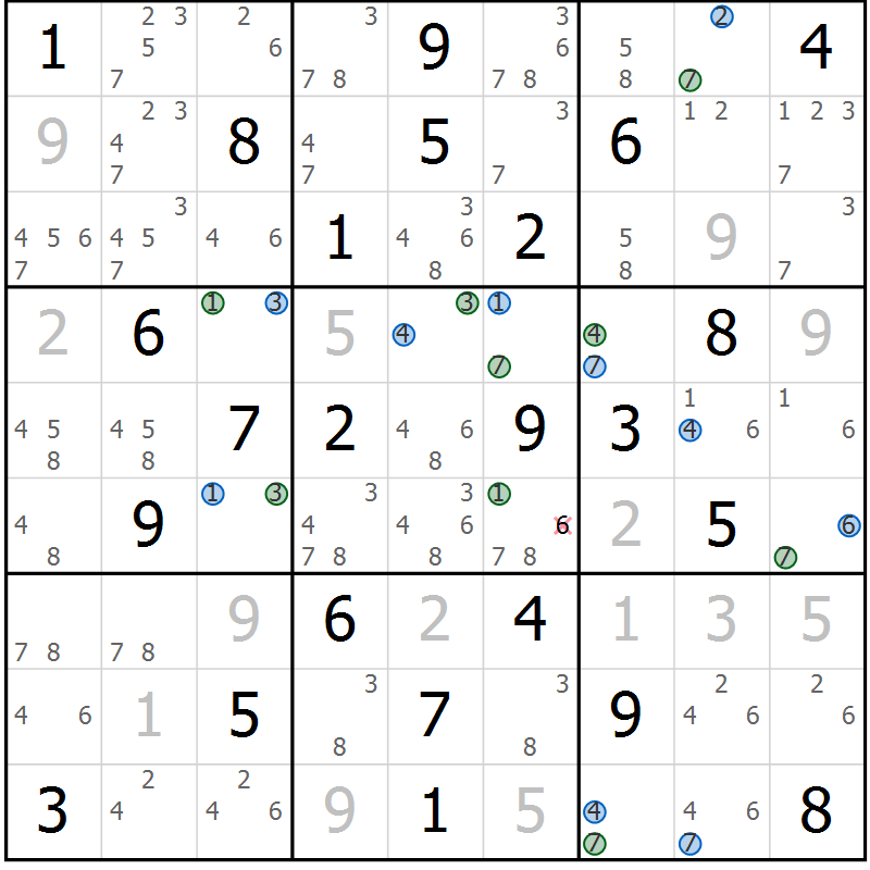 Position des candidats pour la solution de la Gr 41 page 44 du magazine de sudoku Sudoku Suprême n° 036
