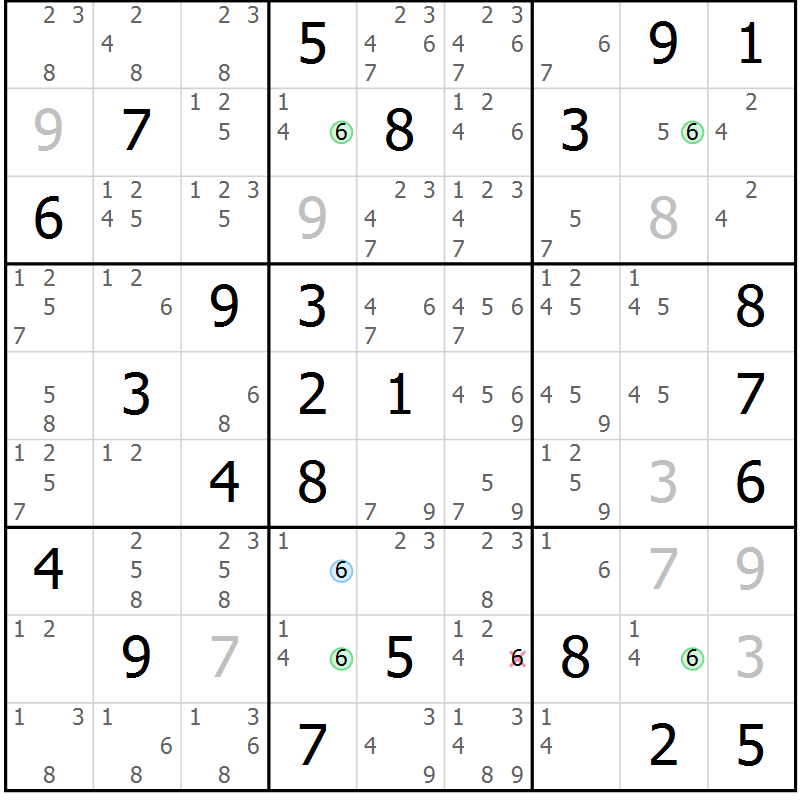 Position des candidats pour la solution de la Gr 43 page 46 du magazine de sudoku Sudoku Suprême n° 036