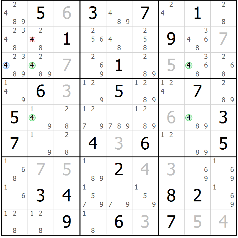 Position des candidats pour la solution de la Gr 44 page 47 du magazine de sudoku Sudoku Suprême n° 036