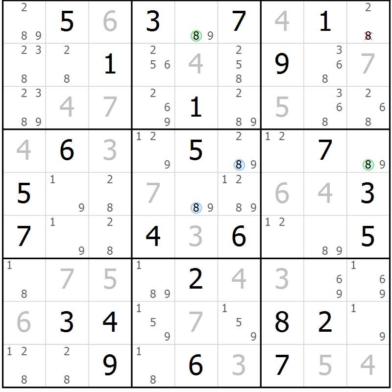 Position des candidats pour la solution de la Gr 44 page 47 du magazine de sudoku Sudoku Suprême n° 036