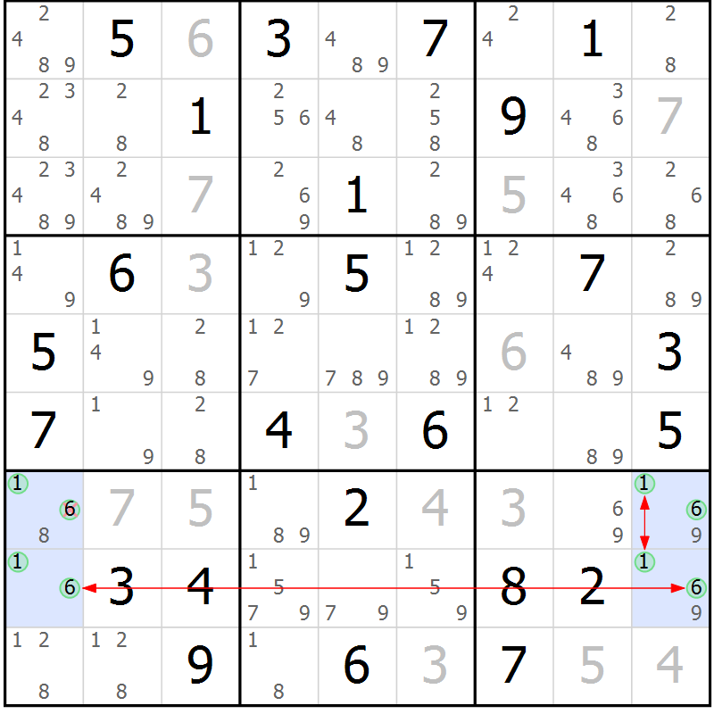 Position des candidats pour la solution de la Gr 44 page 47 du magazine de sudoku Sudoku Suprême n° 036