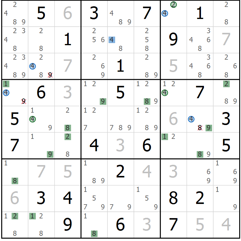 Position des candidats pour la solution de la Gr 44 page 47 du magazine de sudoku Sudoku Suprême n° 036