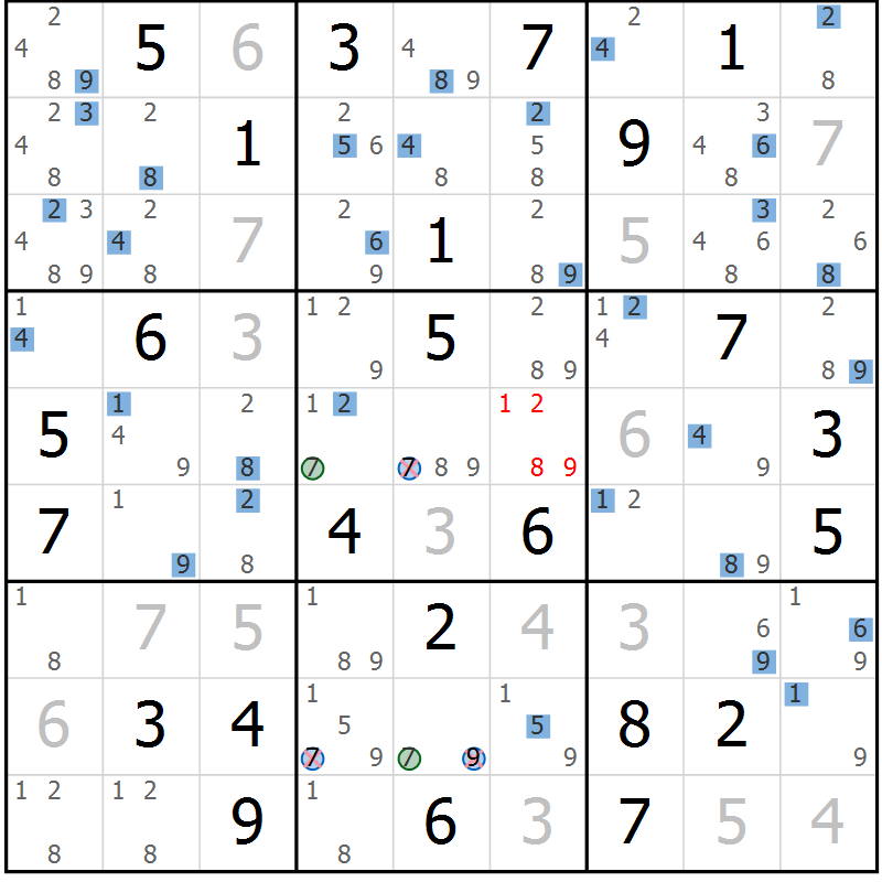 Position des candidats pour la solution de la Gr 44 page 47 du magazine de sudoku Sudoku Suprême n° 036