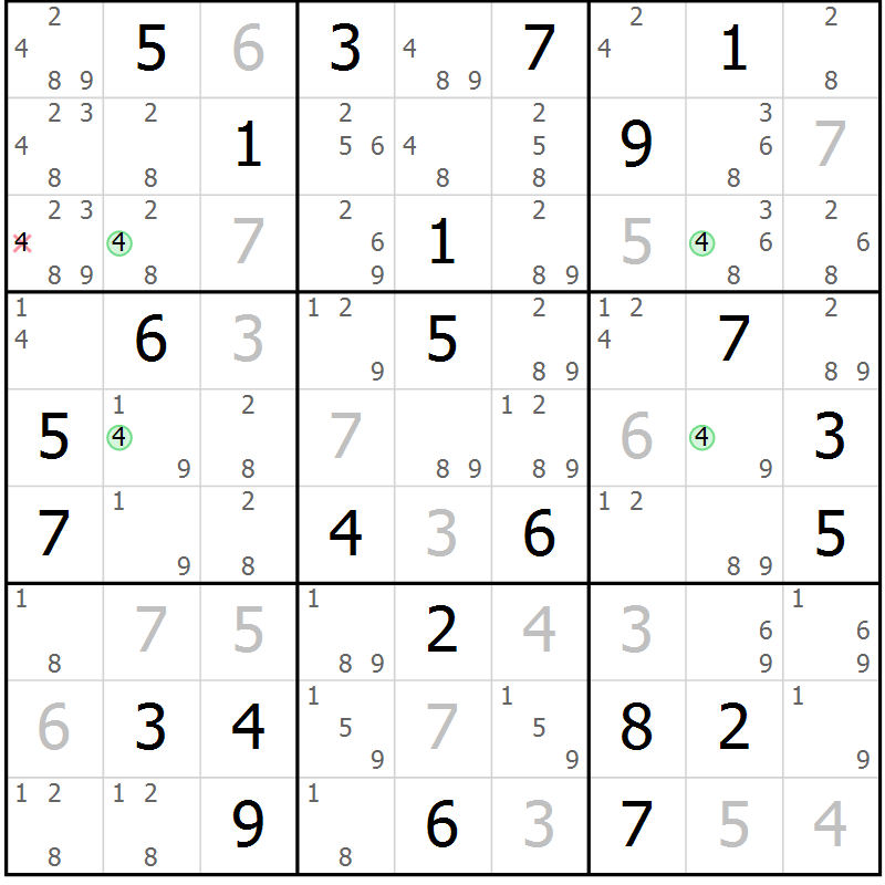 Position des candidats pour la solution de la Gr 44 page 47 du magazine de sudoku Sudoku Suprême n° 036