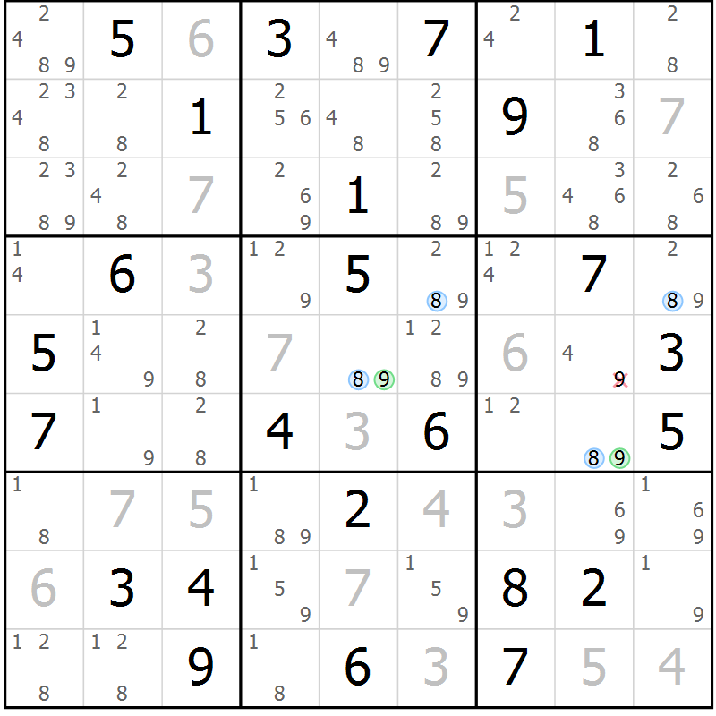 Position des candidats pour la solution de la Gr 44 page 47 du magazine de sudoku Sudoku Suprême n° 036