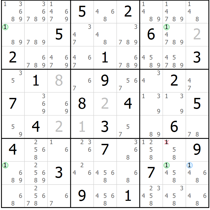 Position des candidats pour la solution de la Gr 45 page 48 du magazine de sudoku Sudoku Suprême n° 036