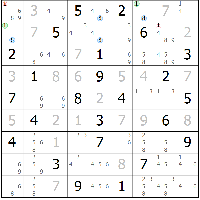 Position des candidats pour la solution de la Gr 45 page 48 du magazine de sudoku Sudoku Suprême n° 036