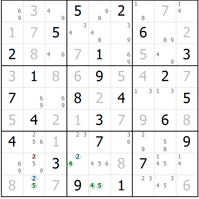 Position des candidats pour la solution de la Gr 45 page 48 du magazine de sudoku Sudoku Suprême n° 036