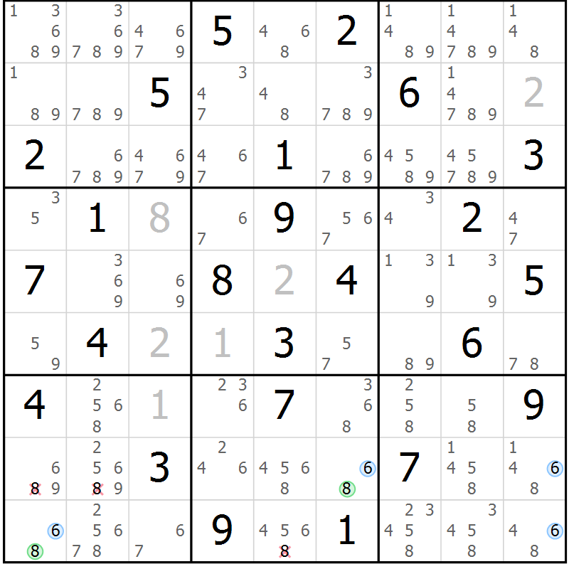 Position des candidats pour la solution de la Gr 45 page 48 du magazine de sudoku Sudoku Suprême n° 036