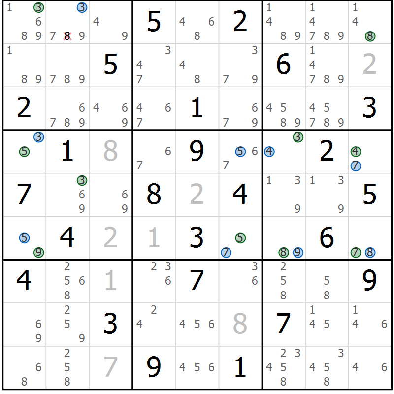 Position des candidats pour la solution de la Gr 45 page 48 du magazine de sudoku Sudoku Suprême n° 036