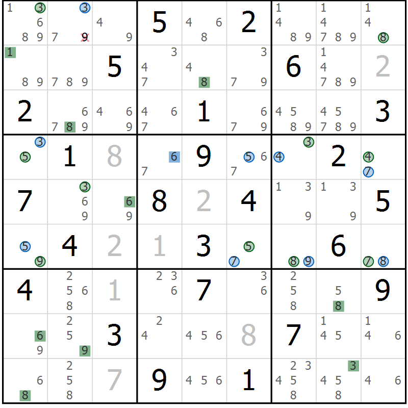 Position des candidats pour la solution de la Gr 45 page 48 du magazine de sudoku Sudoku Suprême n° 036