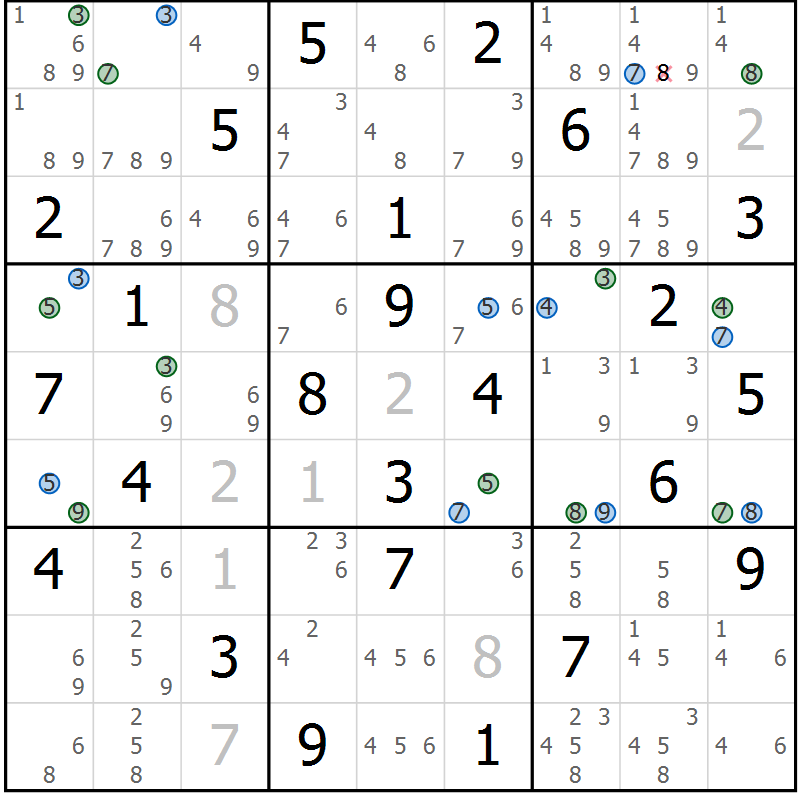 Position des candidats pour la solution de la Gr 45 page 48 du magazine de sudoku Sudoku Suprême n° 036