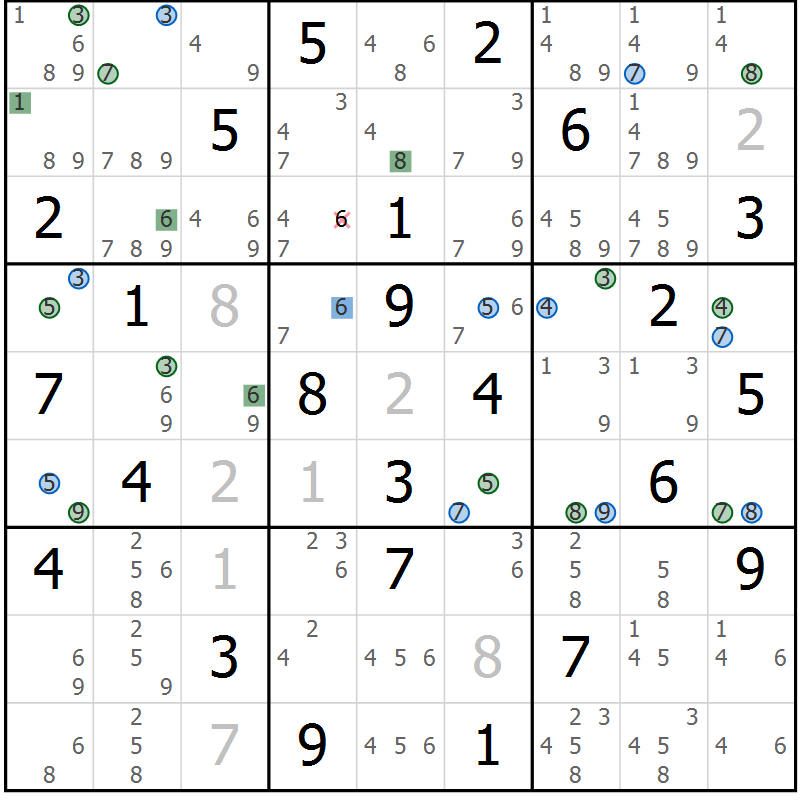 Position des candidats pour la solution de la Gr 45 page 48 du magazine de sudoku Sudoku Suprême n° 036