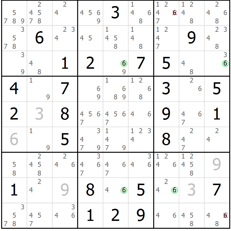 Position des candidats pour la solution de la Gr 46 page 49 du magazine de sudoku Sudoku Suprême n° 036