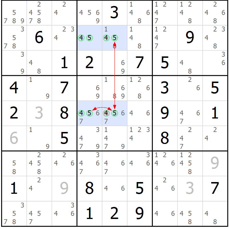 Position des candidats pour la solution de la Gr 46 page 49 du magazine de sudoku Sudoku Suprême n° 036