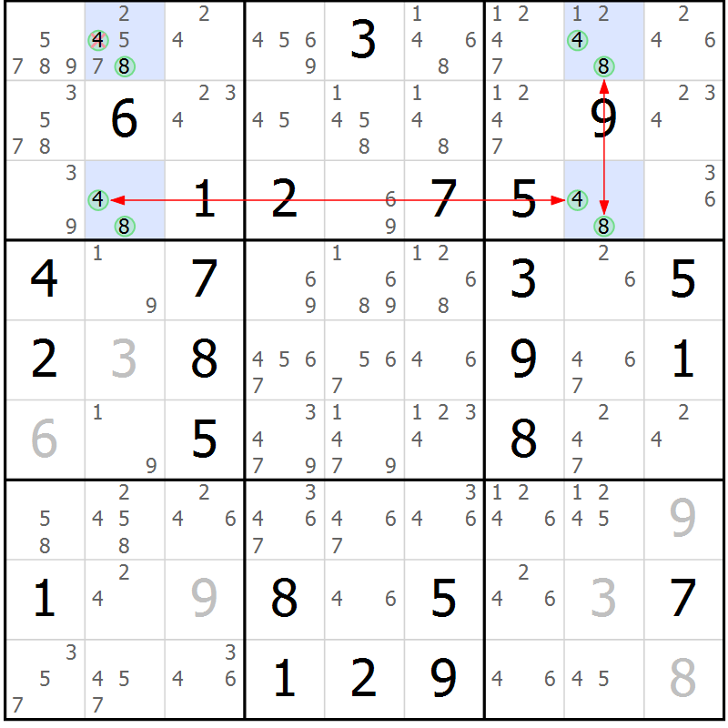 Position des candidats pour la solution de la Gr 46 page 49 du magazine de sudoku Sudoku Suprême n° 036