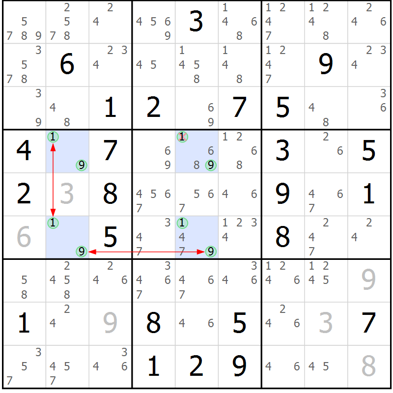 Position des candidats pour la solution de la Gr 46 page 49 du magazine de sudoku Sudoku Suprême n° 036