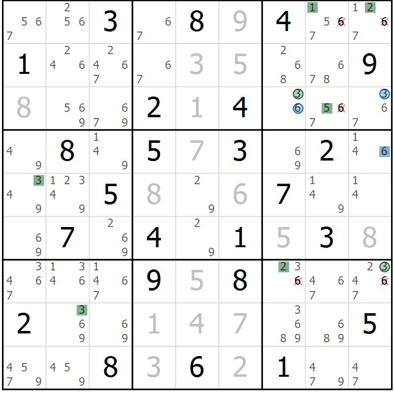 Position des candidats pour la solution de la Gr 47 page 50 du magazine de sudoku Sudoku Suprême n° 036