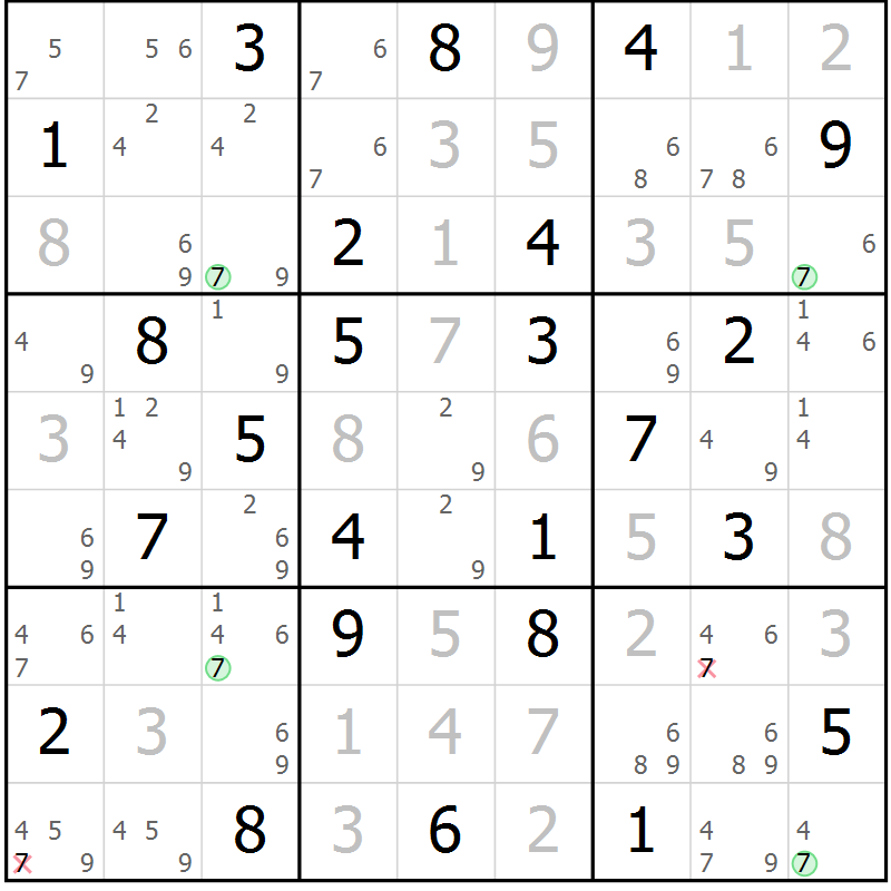 Position des candidats pour la solution de la Gr 47 page 50 du magazine de sudoku Sudoku Suprême n° 036