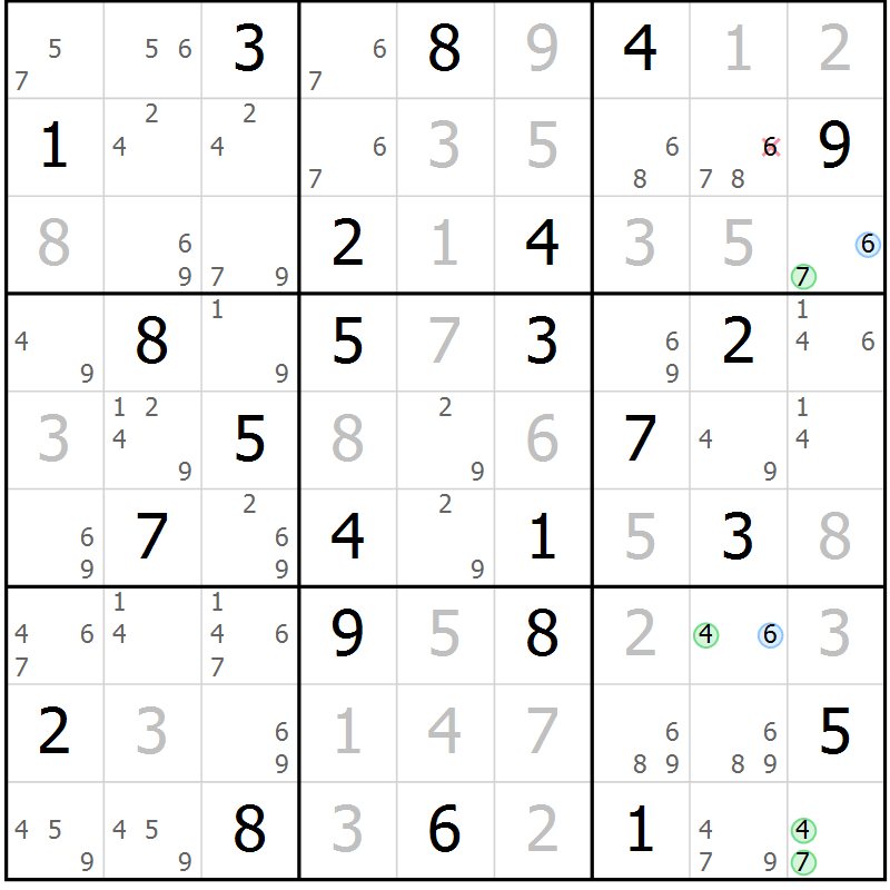 Position des candidats pour la solution de la Gr 47 page 50 du magazine de sudoku Sudoku Suprême n° 036