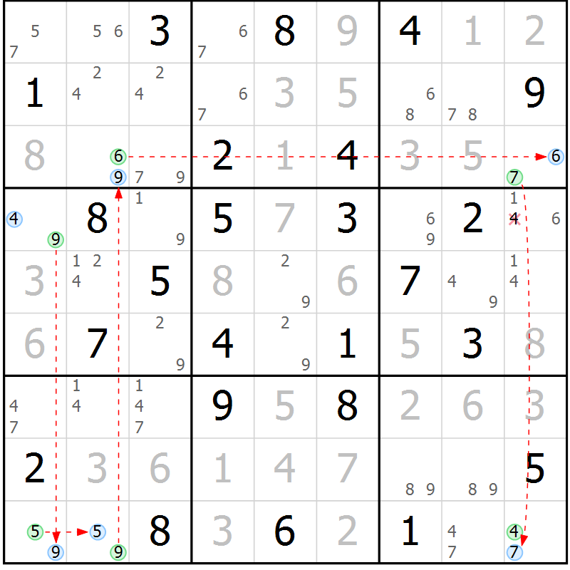 Position des candidats pour la solution de la Gr 47 page 50 du magazine de sudoku Sudoku Suprême n° 036