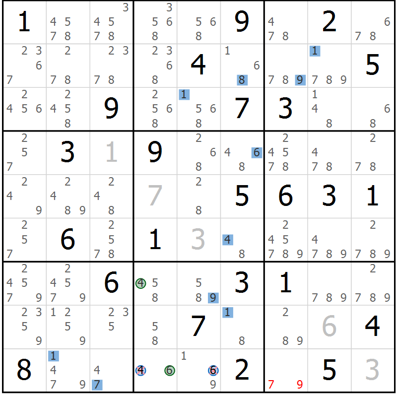 Position des candidats pour la solution de la Gr 48 page 51 du magazine de sudoku Sudoku Suprême n° 036
