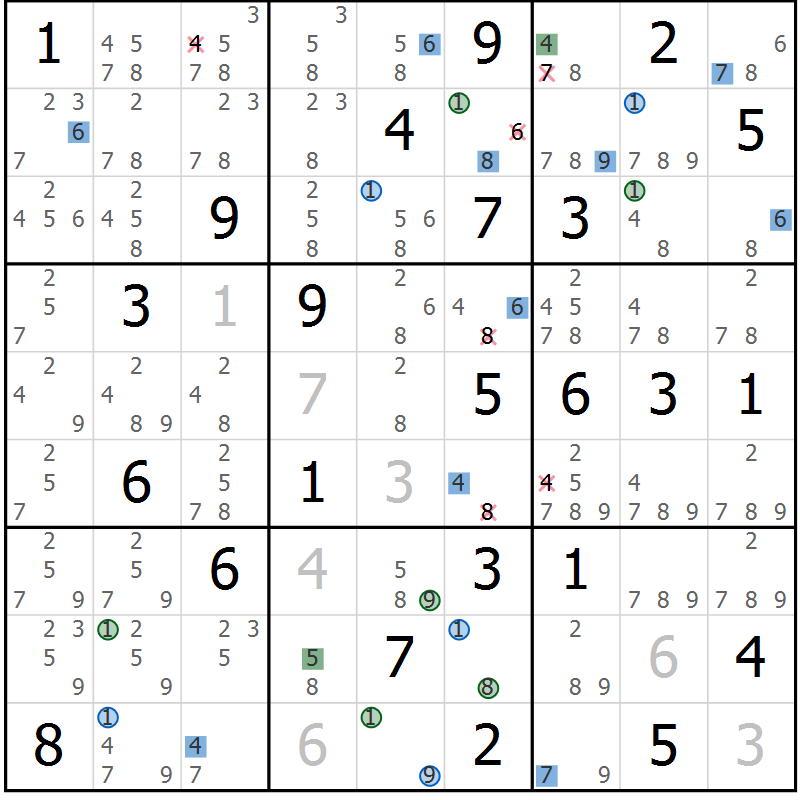 Position des candidats pour la solution de la Gr 48 page 51 du magazine de sudoku Sudoku Suprême n° 036