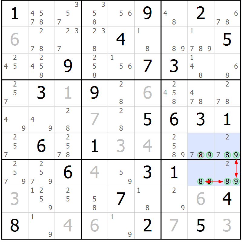 Position des candidats pour la solution de la Gr 48 page 51 du magazine de sudoku Sudoku Suprême n° 036