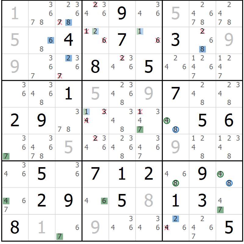 Position des candidats pour la solution de la Gr 49 page 52 du magazine de sudoku Sudoku Suprême n° 036