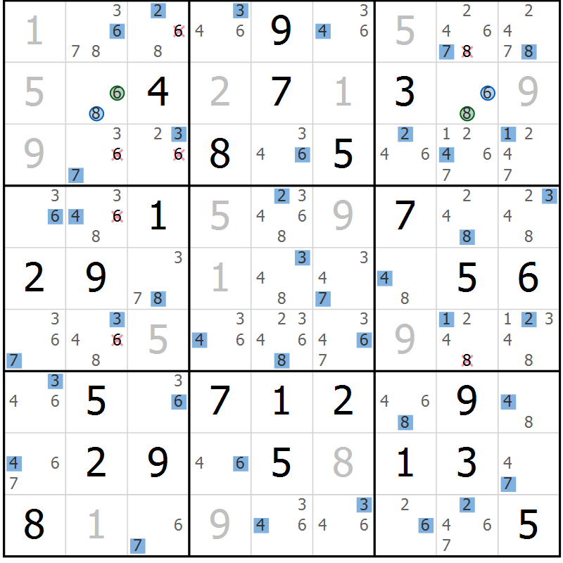 Position des candidats pour la solution de la Gr 49 page 52 du magazine de sudoku Sudoku Suprême n° 036