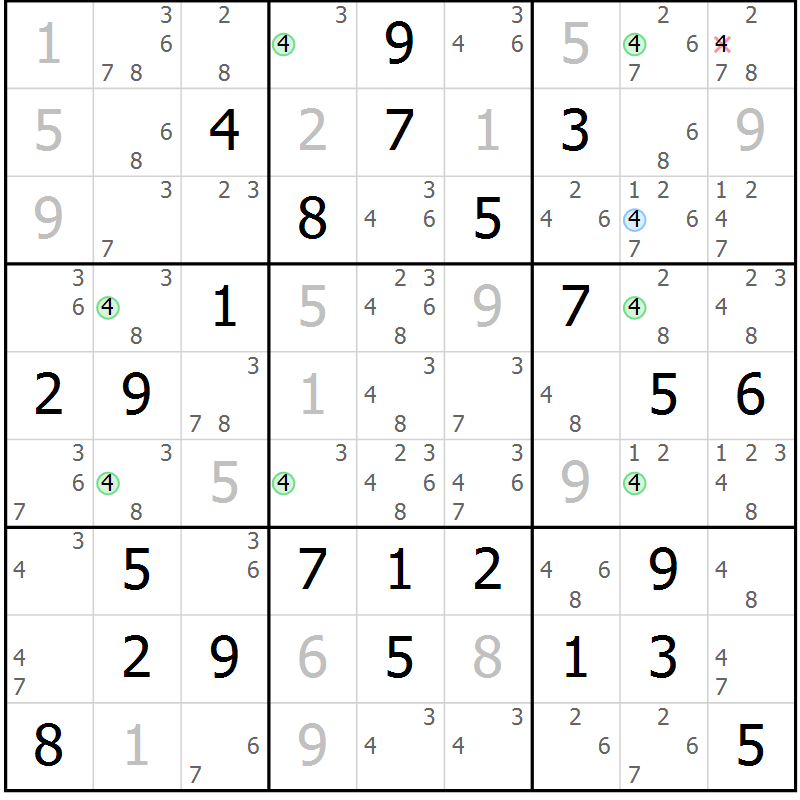 Position des candidats pour la solution de la Gr 49 page 52 du magazine de sudoku Sudoku Suprême n° 036