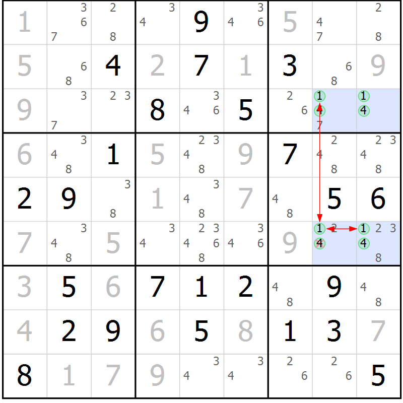 Position des candidats pour la solution de la Gr 49 page 52 du magazine de sudoku Sudoku Suprême n° 036