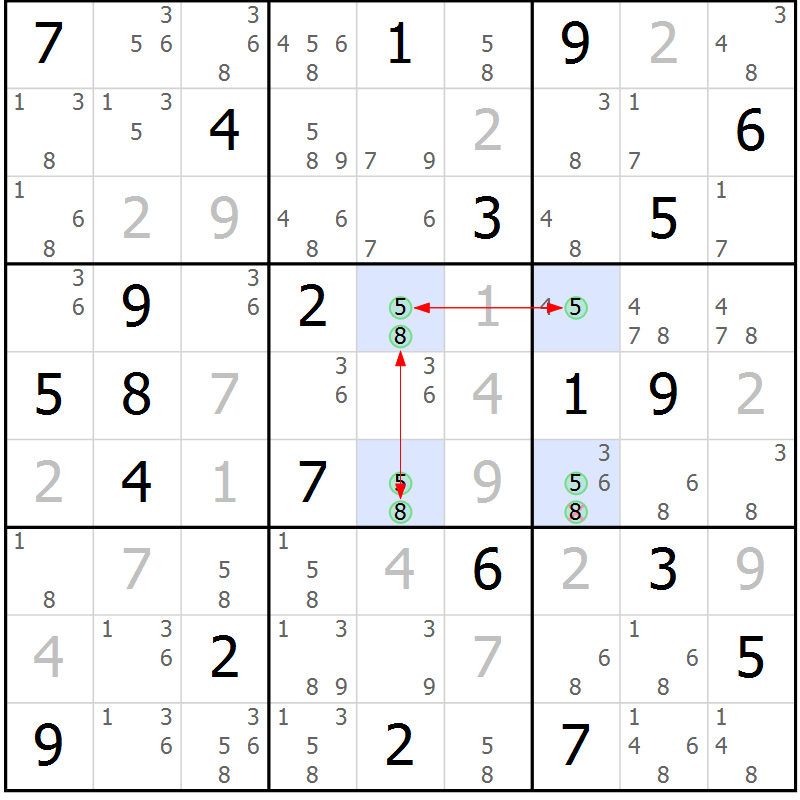 Position des candidats pour la solution de la Gr 5 page 8 du magazine de sudoku Sudoku Suprême n° 036