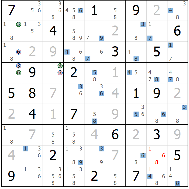 Position des candidats pour la solution de la Gr 5 page 8 du magazine de sudoku Sudoku Suprême n° 036
