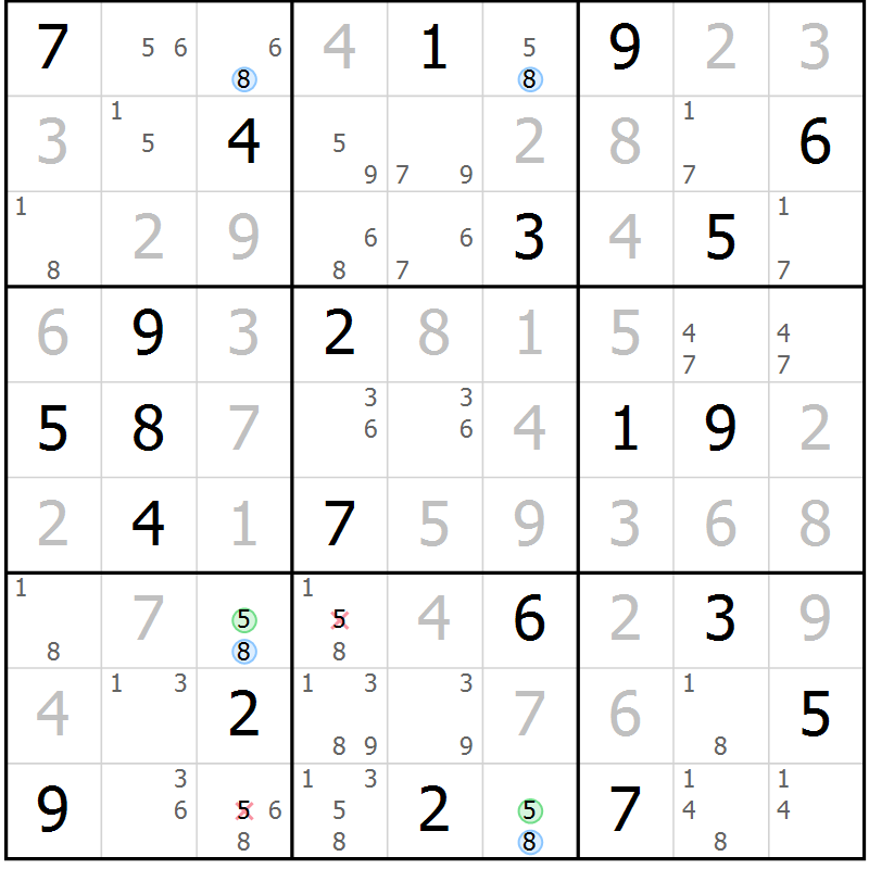 Position des candidats pour la solution de la Gr 5 page 8 du magazine de sudoku Sudoku Suprême n° 036